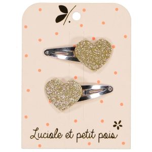 Luciole - Barrettes coeurs - Glitter or (paire)