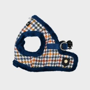 puppia-harnais-pour-chien-veste-hiver-fourrure-kent-bleu.jpgv1728125463 HARNAIS VESTE POUR CHIEN (ET CHAT) FOURRURE - LAINAGE PIED DE POULE BLEU "KENT"